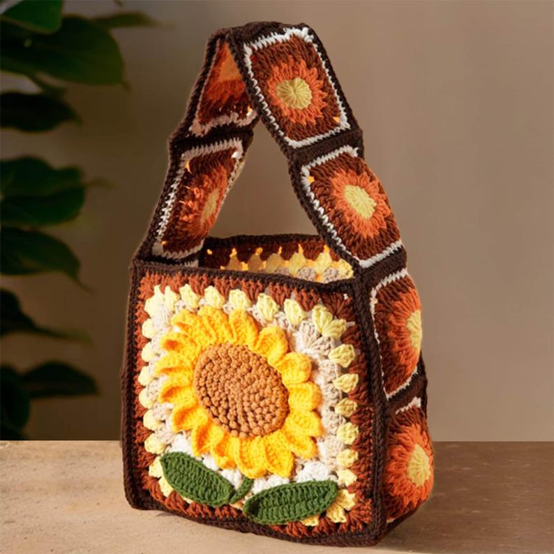 Handmade Crochet Bag Sunflower Granny Square Shoulder Bag