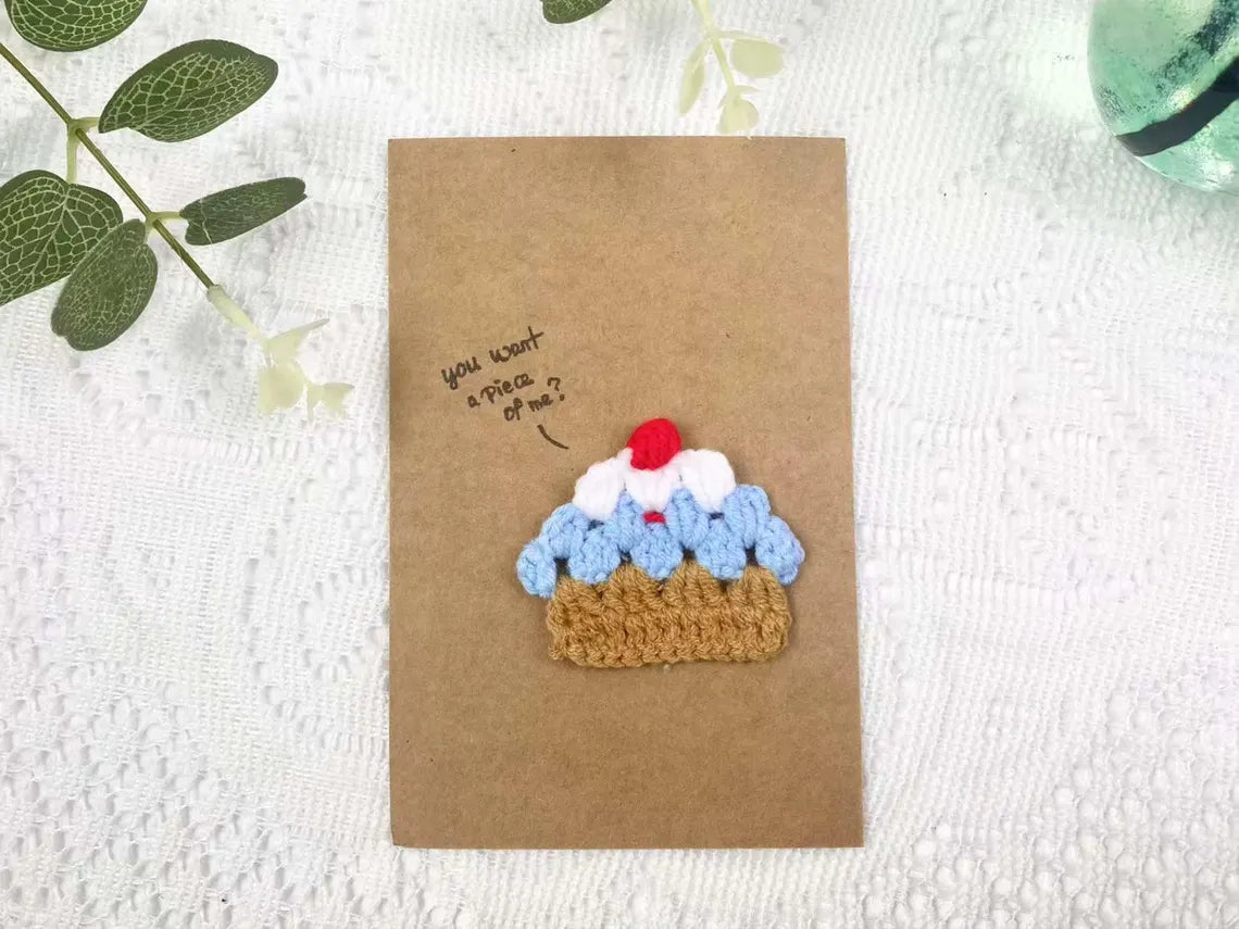 Crocheted Cake-shaped Birthday Greeting Card-Convey Sweet Wishes