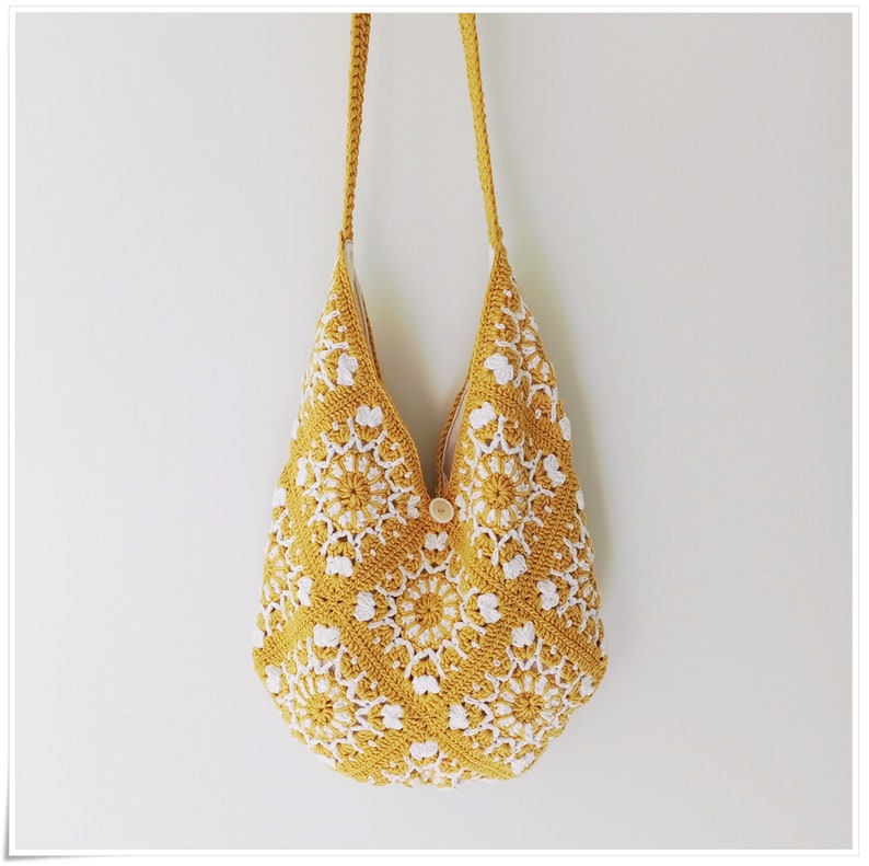 Borsa a tracolla grande con motivo granny square all'uncinetto, borsa a tracolla morbida, stile boho