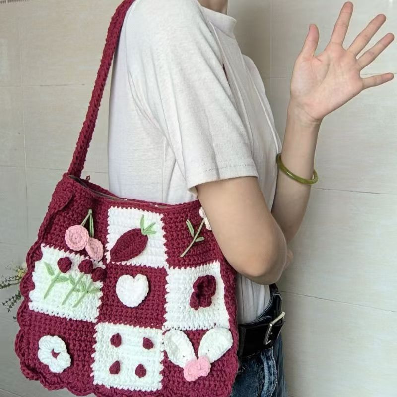 Crochet Handbag Fashion Handmade Camellia Rose Flower Bag Finish Bag As Gift