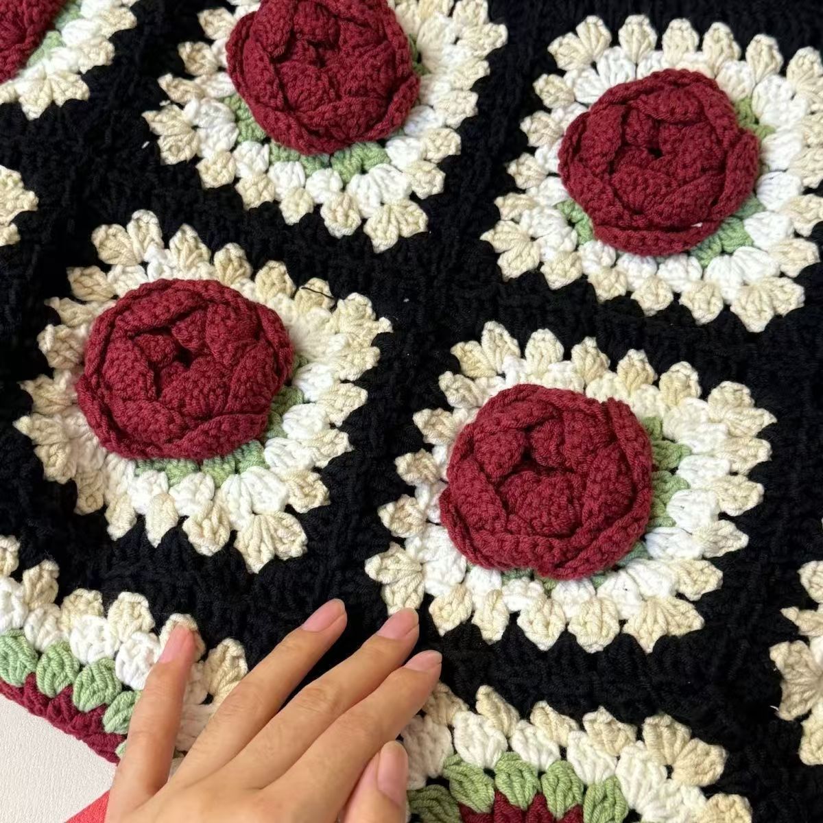 Crochet Handbag Fashion Handmade Camellia Rose Flower Bag Finish Bag As Gift