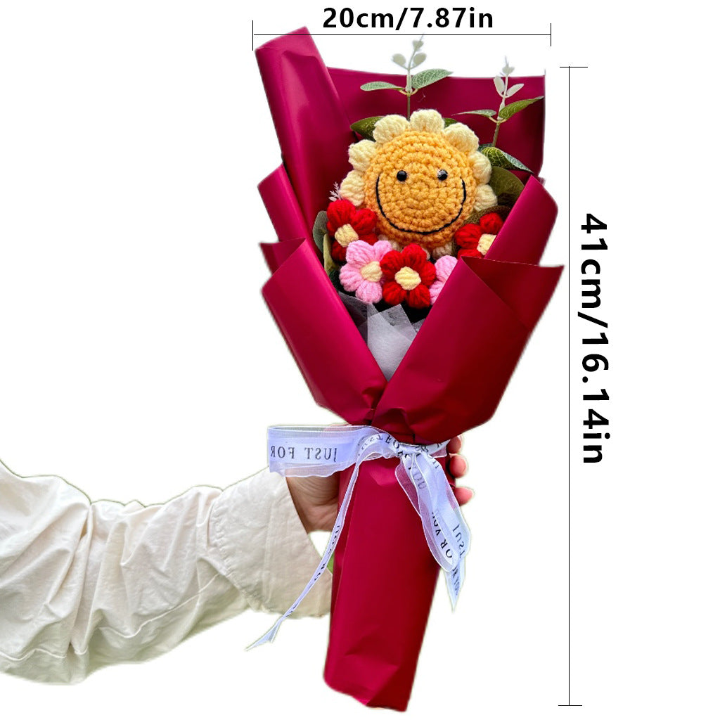 Hand-crocheted Smiley Face Sunflower Bouquet A Lovely Gift Conveying Warmth and Joy