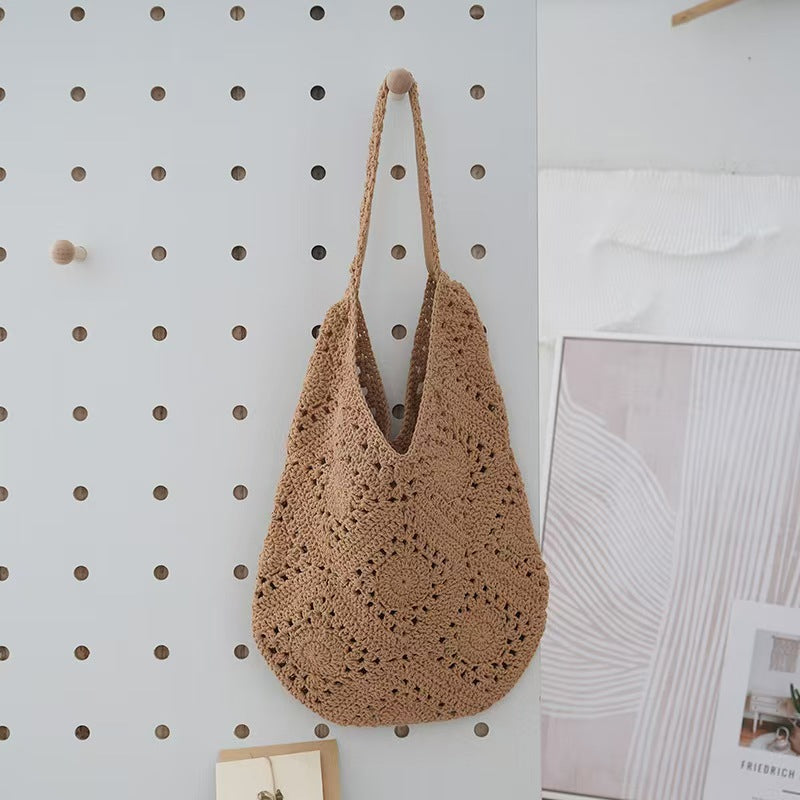 Borse tote eleganti fatte a mano all'uncinetto, motivo girasole e motivi solidi