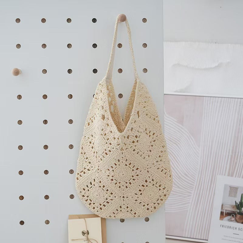 Borse tote eleganti fatte a mano all'uncinetto, motivo girasole e motivi solidi