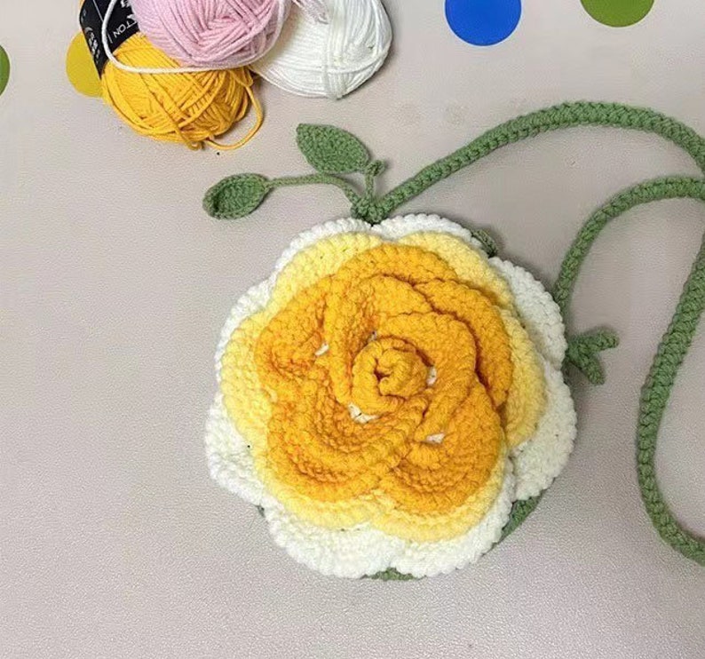 Handmade Rose Pouch Crochet Rose Bag Hand-crocheted Rose Flower Phone Bag