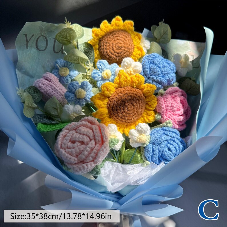 Sunflower & Carnation Inspired Crocheted Flower Bouquet: A Colorful Tribute to Nature