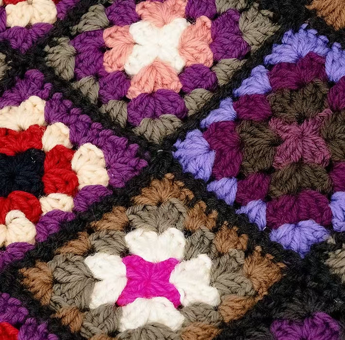 Granny Square Crochet Tote Bag with Bamboo Handles