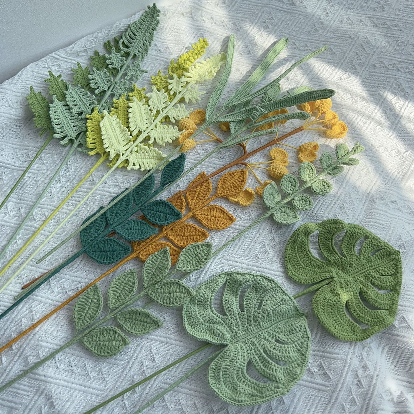 Hand-crocheted Multicolored Leaves, Ideal for DIY Bouquet Creations