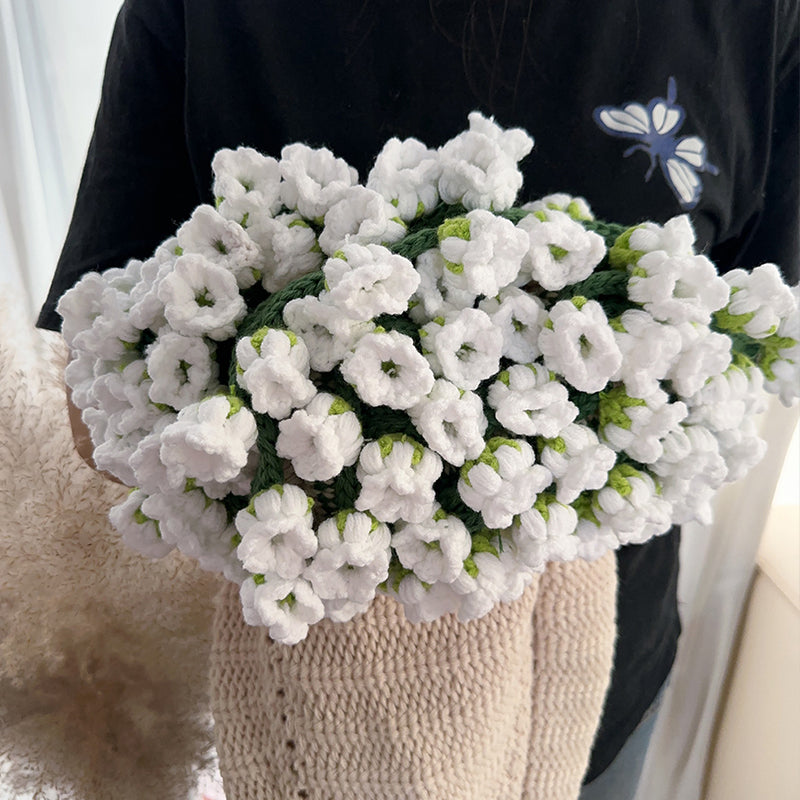Hand-crocheted Blanket Embellished with Lily of the Valley