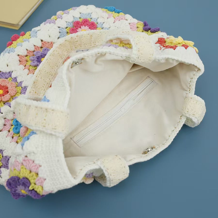 Hand-crocheted Floral Tote Bag