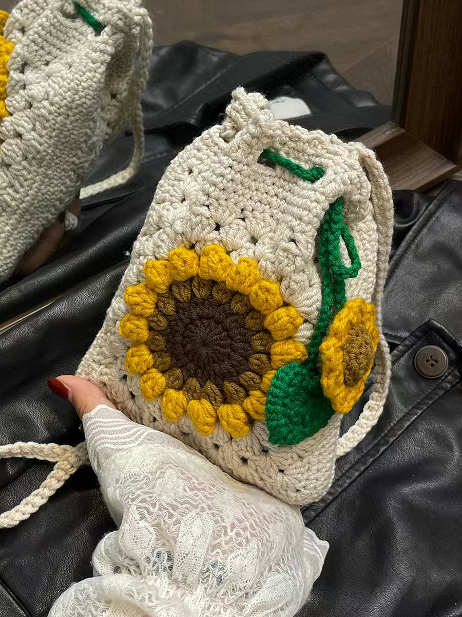 Hand-crocheted Sunflower Drawstring Bags