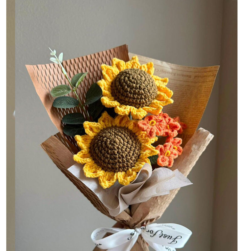 Charming Mixed Crocheted Bouquet with Sunflower & Tulip Accents