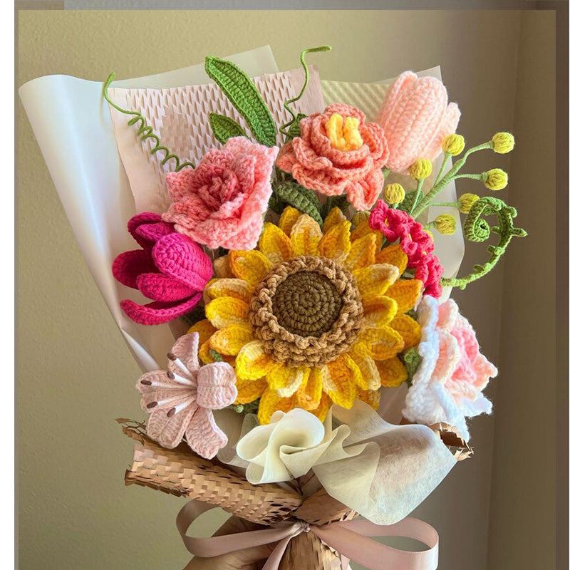 Charming Mixed Crocheted Bouquet with Sunflower & Tulip Accents