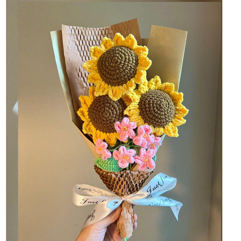 Charming Mixed Crocheted Bouquet with Sunflower & Tulip Accents