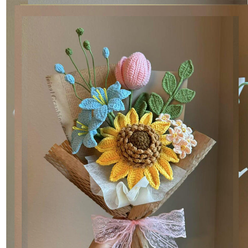 Charming Mixed Crocheted Bouquet with Sunflower & Tulip Accents