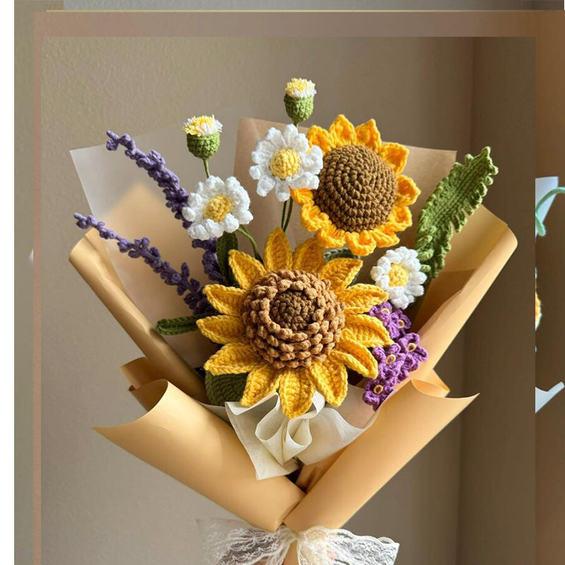 Charming Mixed Crocheted Bouquet with Sunflower & Tulip Accents
