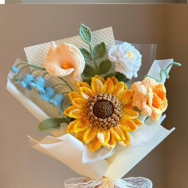 Charming Mixed Crocheted Bouquet with Sunflower & Tulip Accents