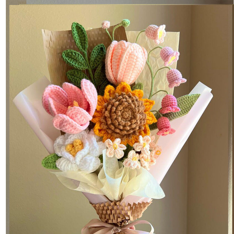 Charming Mixed Crocheted Bouquet with Sunflower & Tulip Accents