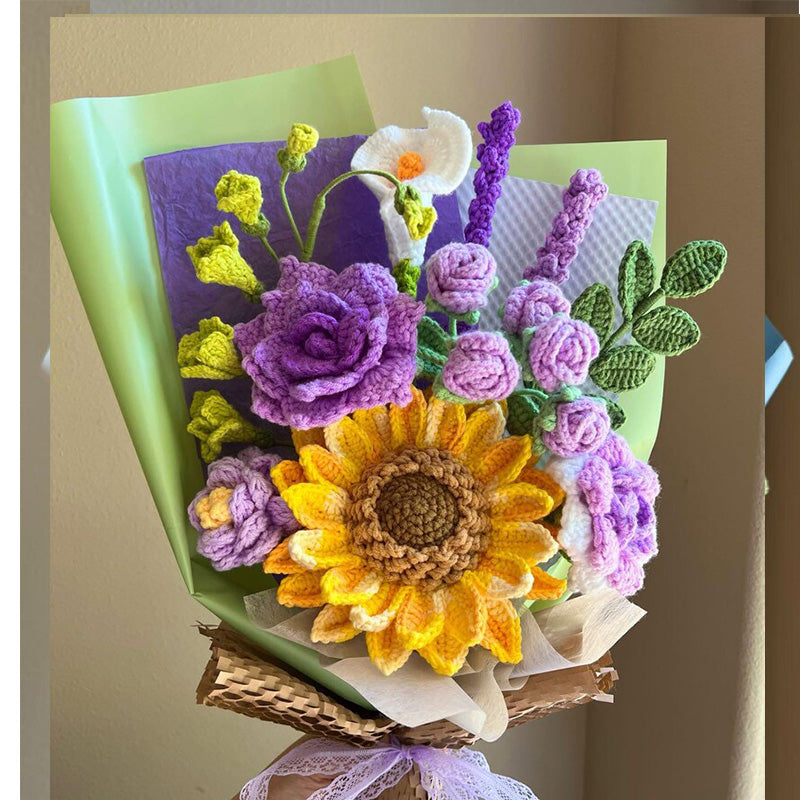 Charming Mixed Crocheted Bouquet with Sunflower & Tulip Accents