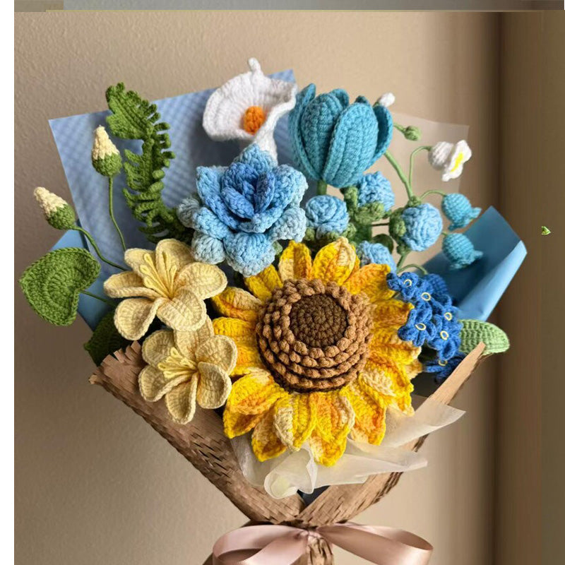 Charming Mixed Crocheted Bouquet with Sunflower & Tulip Accents