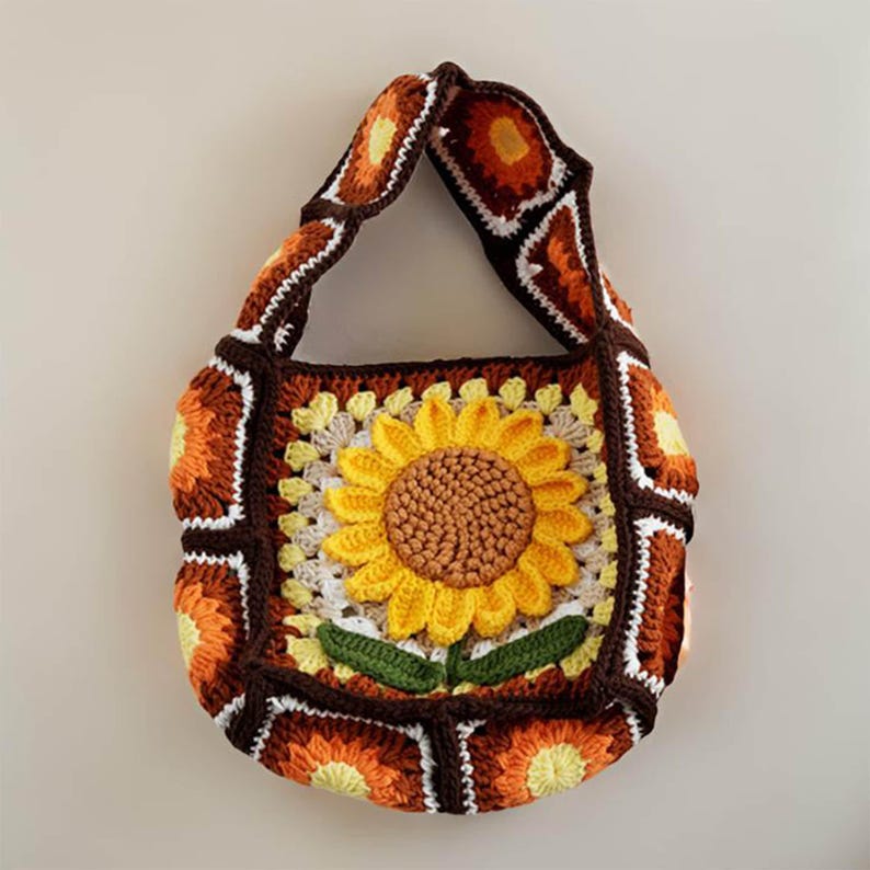 Handmade Crochet Bag Sunflower Granny Square Shoulder Bag
