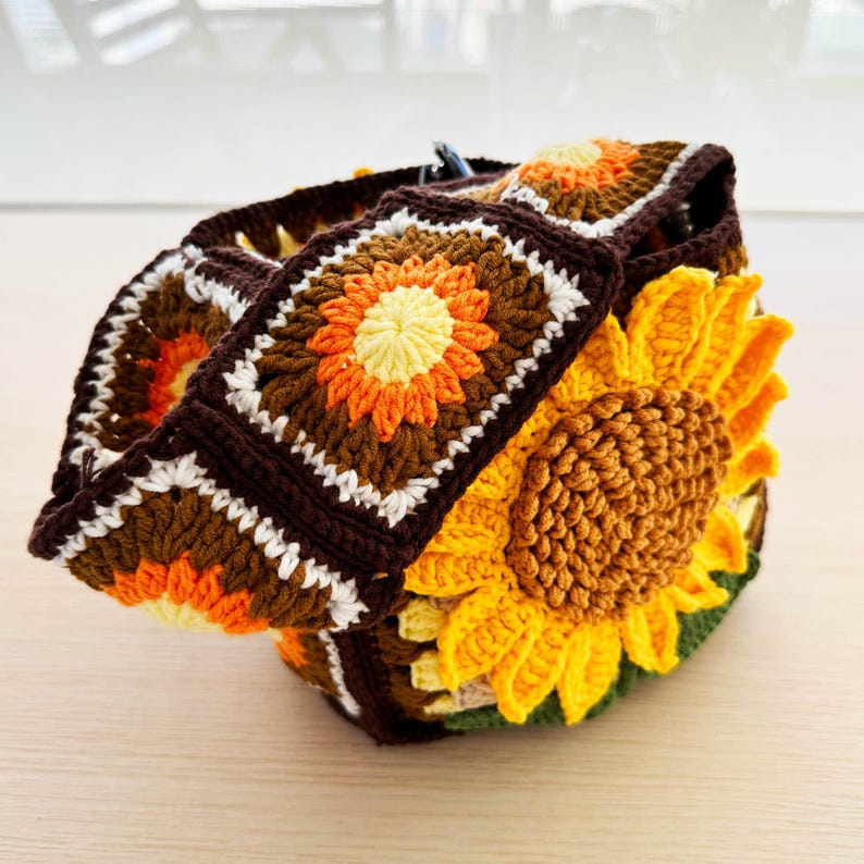 Handmade Crochet Bag Sunflower Granny Square Shoulder Bag
