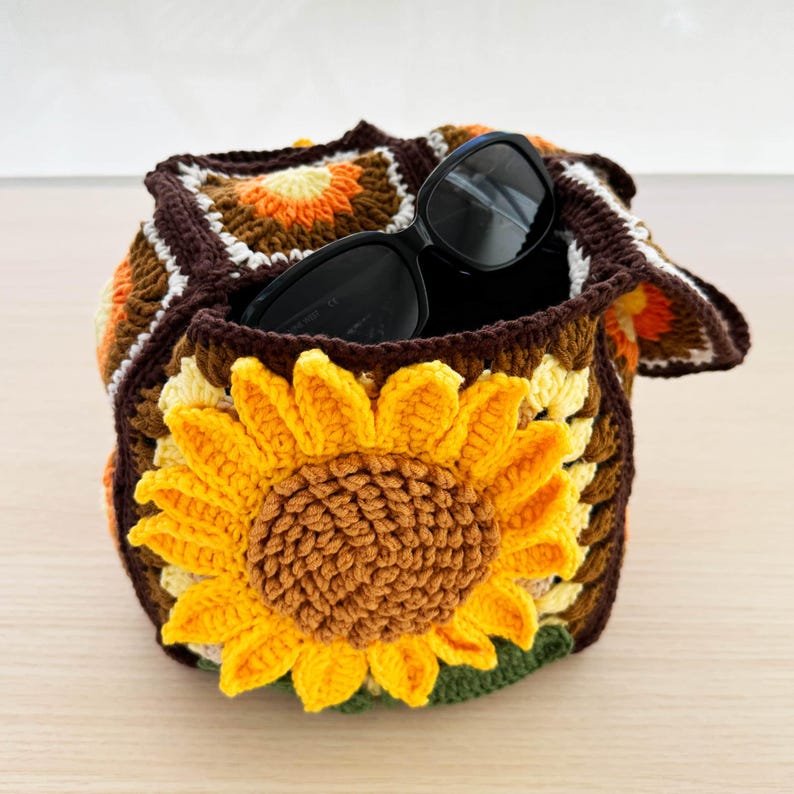Handmade Crochet Bag Sunflower Granny Square Shoulder Bag