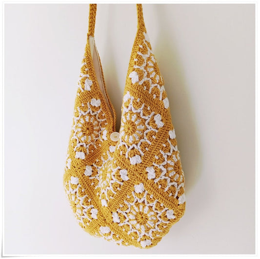 Borsa a tracolla grande con motivo granny square all'uncinetto, borsa a tracolla morbida, stile boho