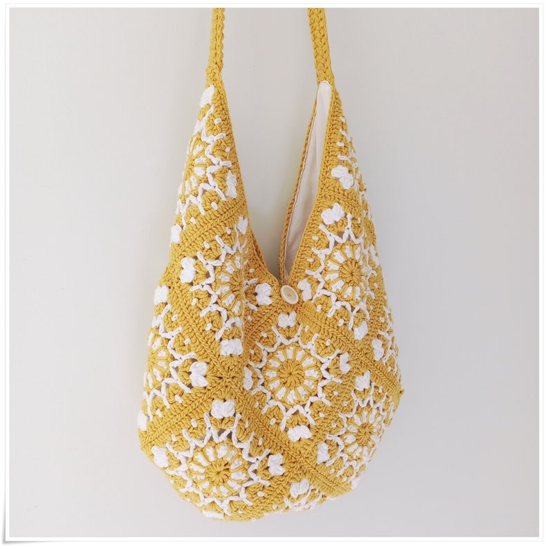 Borsa a tracolla grande con motivo granny square all'uncinetto, borsa a tracolla morbida, stile boho