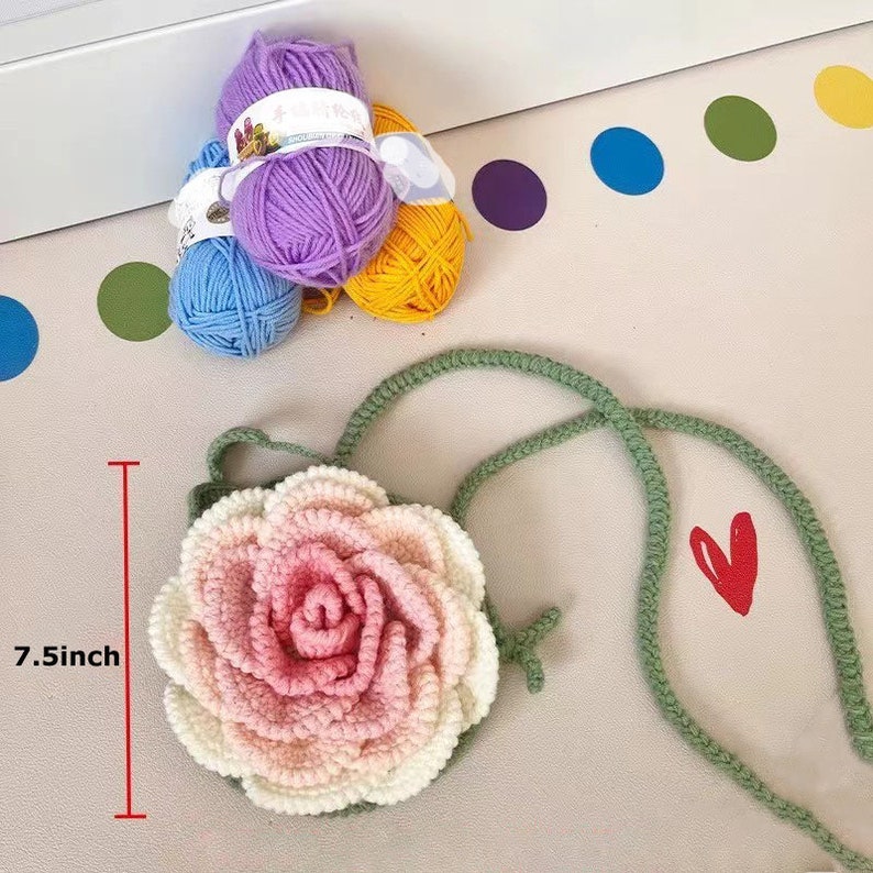 Handmade Rose Pouch Crochet Rose Bag Hand-crocheted Rose Flower Phone Bag