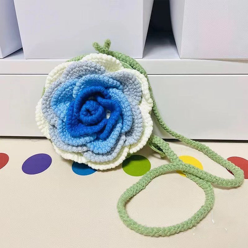 Handmade Rose Pouch Crochet Rose Bag Hand-crocheted Rose Flower Phone Bag
