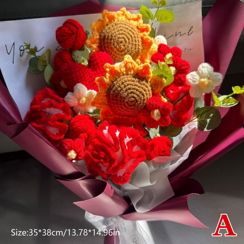 Sunflower & Carnation Inspired Crocheted Flower Bouquet: A Colorful Tribute to Nature