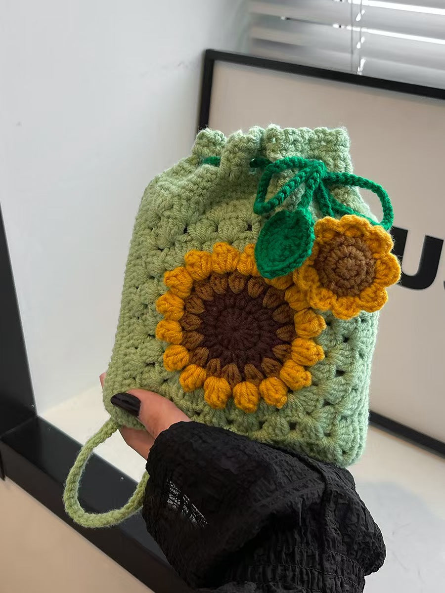 Hand-crocheted Sunflower Drawstring Bags