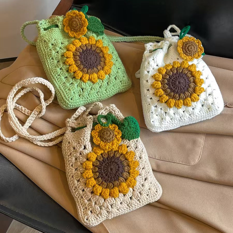 Hand-crocheted Sunflower Drawstring Bags