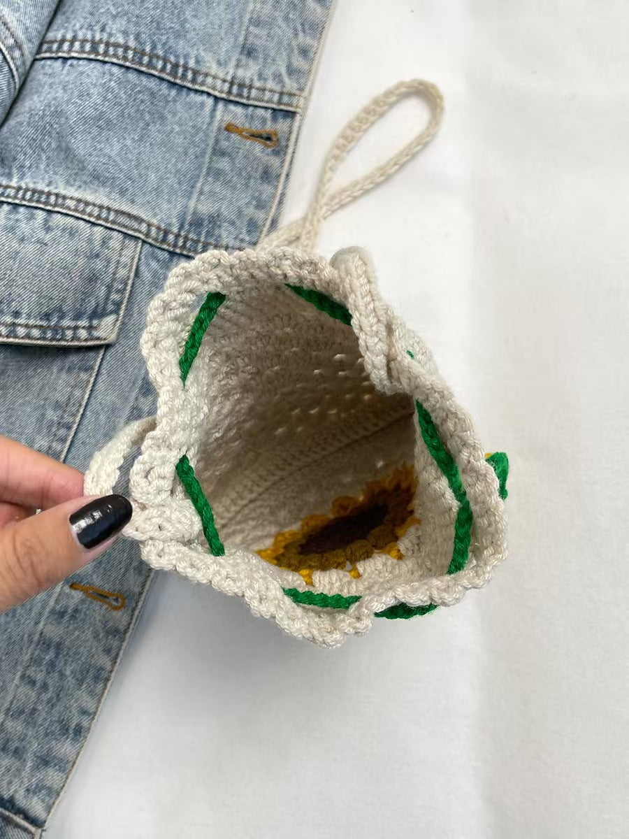 Hand-crocheted Sunflower Drawstring Bags