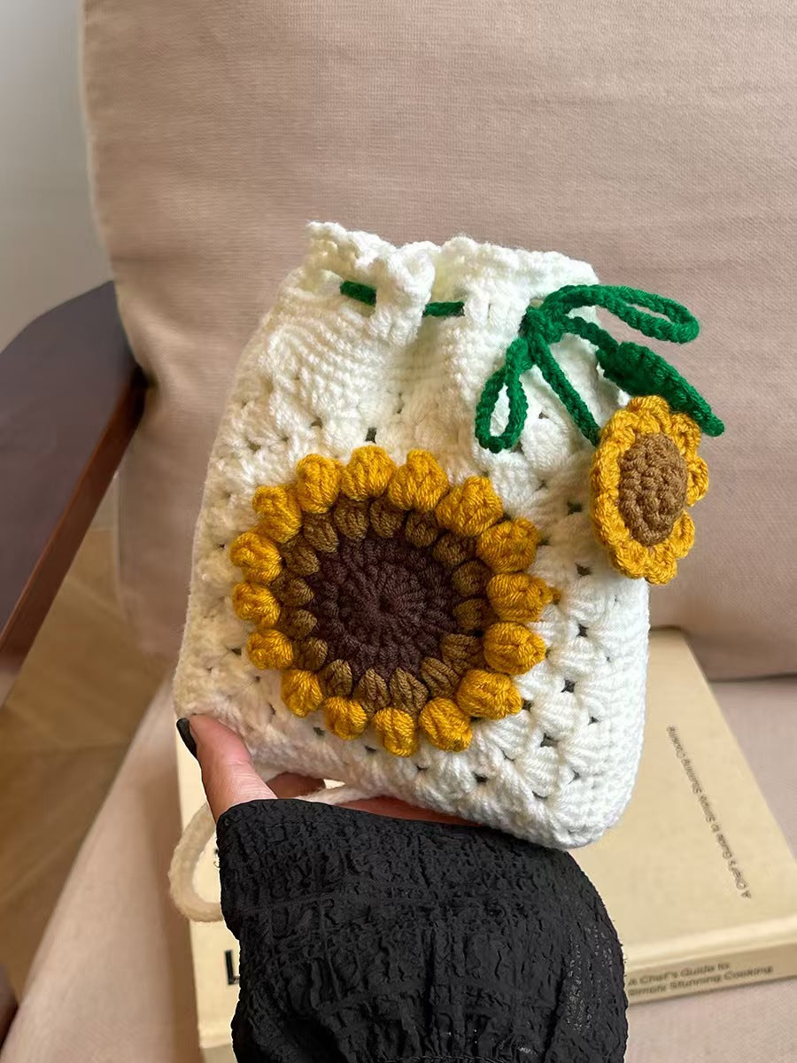 Hand-crocheted Sunflower Drawstring Bags