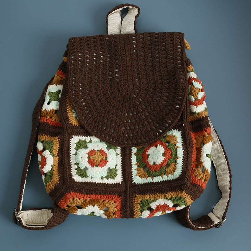 Crochet Backpack Handmade Bag Flower/Mushroom/Cherry Crochet Backpacks Floral Knit Bag Eusable Beach Bag