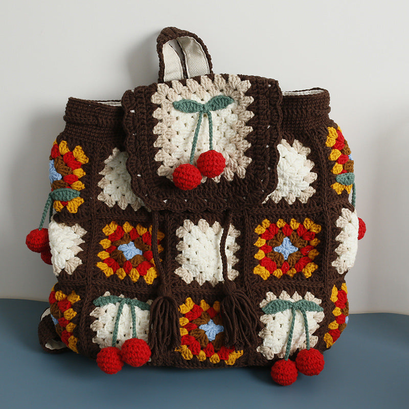 Crochet Backpack Handmade Bag Flower/Mushroom/Cherry Crochet Backpacks Floral Knit Bag Eusable Beach Bag