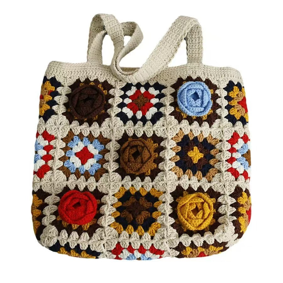 Borsa tote all'uncinetto Granny Square fatta a mano con fodera