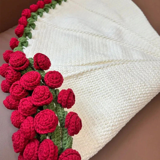Round Romantic Hand-crocheted Rose Flower Blanket