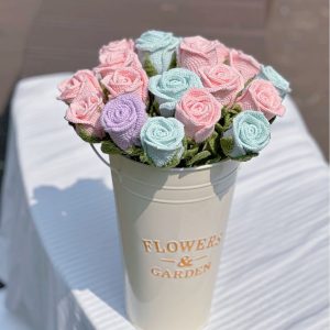 Crochet Rose 100% Handmade Flower Gift for Her Crochet Cup-Shaped Rose Flowers Knitted Gift for Girlfriend